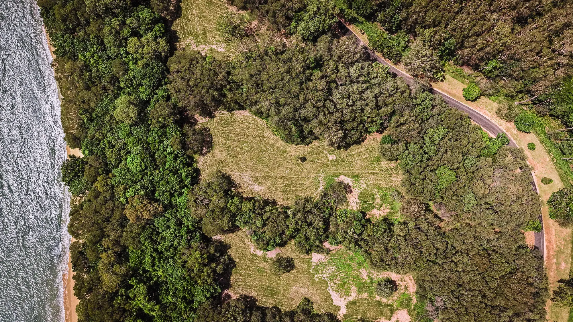 Lot 21 from directly above, the surveyed boundary drawn over the clean plan aerial